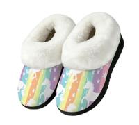 Dusviba Pantoufles d'intérieur en peluche à rayures arc-en-ciel et étoiles licorne pour femmes 7-8
