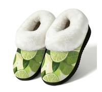 Dusviba Pantoufles d'intérieur en peluche pour femme Vert Feuille de citron Taille 40-42, Fleur de feuille de citron vert, 41/42 EU