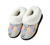 Dusviba Pantoufles en peluche pour femmes de 7 à 8 ans, Puzzle imprimé autisme, 38/38.5 EU