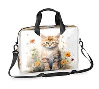 Dusviba Sac à bandoulière fin pour ordinateur portable de 40,6 cm avec poignée et sangle amovible, motif aquarelle de chat et fleur