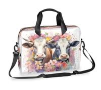 Dusviba Sac à bandoulière fin pour ordinateur portable de 40,6 cm avec poignée et sangle amovible, motif vache aquarelle et fleur