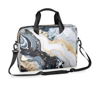 Dusviba Sac à bandoulière fin pour ordinateur portable de 40,6 cm - Motif marbre noir blanc gris - Pour homme et femme - Sac bandoulière avec poignée et sangle amovible
