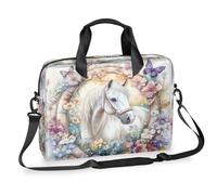 Dusviba Sac à bandoulière fin pour ordinateur portable de 40,6 cm, motif peinture à l'aquarelle, cheval et papillon, sac à bandoulière pour homme et femme, sac à bandoulière avec poignée et sangle