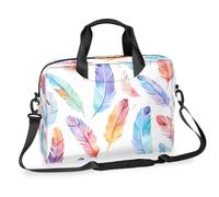Dusviba Sac à bandoulière fin pour ordinateur portable de 40,6 cm, motif plume d'oiseau aquarelle pour homme et femme, sac à bandoulière avec poignée et sangle amovible, sac messager pour ordinateur