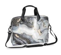 Dusviba Sac bandoulière fin pour ordinateur portable de 40,6 cm - Motif marbre noir et gris - Pour homme et femme - Avec poignée et sangle amovible