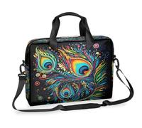 Dusviba Sacoche pour ordinateur portable de 40,6 cm avec poignée et sangle amovible, motif plume de paon abstrait, sacoche fine pour homme et femme, sac à bandoulière pour le travail et le bureau