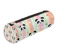 Dusviba Trousse à crayons ronde à rayures colorées avec motif panda et étoiles - Trousse de rangement portable multi-usage avec fermeture éclair pour enfants, adolescents et adultes