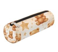 Dusviba Trousse à crayons ronde vintage avec motif d'ours mignon et étoiles, trousse de rangement portable multi-usage avec fermeture éclair pour enfants, adolescents et adultes