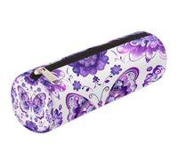 Dusviba Trousse cylindrique ronde avec fermeture éclair pour enfants, adolescents et adultes - Motif mandala et papillon - Motif fleurs