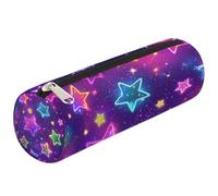 Dusviba Trousse cylindrique ronde avec motif étoiles fluo colorées - Trousse à crayons portable multi-usage pour papeterie, cosmétiques, voyage - Pour enfants, adolescents et adultes