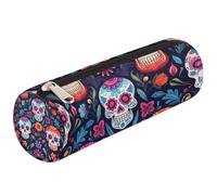 Dusviba Trousse ronde avec fermeture éclair Day of The Dead Sugar Skull - Pour enfants, adolescents et adultes