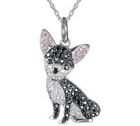DUTACK Collier avec pendentif en forme de chihuahua avec oreilles roses - Élégant bijou noir pour femme, cadeau étincelant pour les amoureux des animaux de compagnie, accessoire parfait pour les