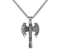 DUTACK Collier pour hommes mythologie nordique Viking hache pendentif collier acier hache hache Double tranchant hache avec boîte-cadeau