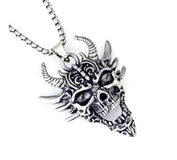 DUTACK Collier punk tête de mort pour homme, en acier inoxydable, pendentif visage gothique, bijoux rétro, streetwear, chaîne de 60 cm, boîte