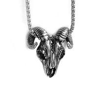 DUTACK Collier rétro avec pendentif tête de mort en acier inoxydable gothique satan pour homme et femme, Acier inoxydable
