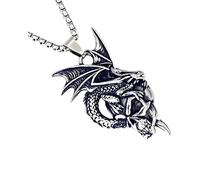 DUTACK Collier rétro pour homme, motif tête de mort, dragon en acier inoxydable, amulette punk rock, chaîne de 60 cm