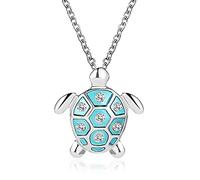 DUTACK Colliers tortue en cristal couleur bleue tortue océan pendentif collier bijoux pour femmes filles cadeaux d'anniversaire, Zinc