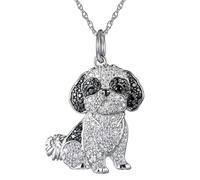 DUTACK Shih Tzu Collier avec pendentif pour femme - Bijou élégant pour amoureux des chiens avec breloque en forme de cœur, accents de zircone cubique étincelants, cadeau d'anniversaire parfait pour