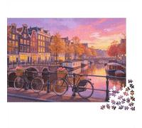 Dutch Canal Puzzle for Boy & Girl 1000 Pièces Recyclable Amsterdam Bikes Jigsaw Puzzle Amusant et Challenging Jeu Familial Great Cadeau Idea for Child‘s Birthday 52x38cm/1000pcs
