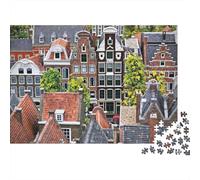Dutch Houses 1000 Pièces Puzzle Recyclable Amsterdam Puzzles pour Personnes Âgées Accessoires pour Temps de Jeu Familial Soulage la Démence Sénile Great Gift 52x38cm/1000pcs