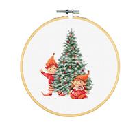 DUTCH STITCH BROTHERS DSB043C Kit de broderie au point de croix compté avec cerceau de 15,2 cm Tissu Aida 14 fils Idéal pour les débutants Thème Noël