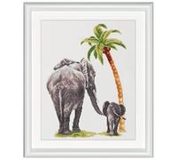 DUTCH STITCH BROTHERS - Kit de broderie au point de croix compté - DSB005L - Safari Éléphant - Lin blanc - 38 x 25 cm - Kit de broderie pour adultes