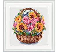 DUTCH STITCH BROTHERS - Kit de broderie au point de croix compté - DSB011A - Panier de Fleurs - Aida blanc - 32 x 32 cm - DIY pour adultes