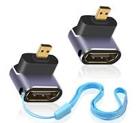 Duttek 8K 90 Degree Micro HDMI Adapter (2 Pack), UP Angle Micro HDMI Male to HDMI Female Adapter, UHD HDMI Micro Extender, avec lumière LED et Design perforé Support Cameras Camcorder DC