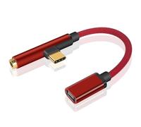 Duttek Câble adaptateur de casque de type C 10 cm - 90 degrés USB de type C vers prise jack 3,5 mm, adaptateur jack 3,5 mm vers USB C compatible avec Xiaomi, LetV, Nokia N1, Google, OnePlus - Rouge