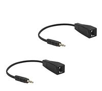 Duttek Câble audio stéréo vers RJ45 femelle, 3,5 mm, 3 pôles, signal audio sur câble Ethernet RJ54 Cat5/6 utilisé simultanément, 30 cm (1 paire)