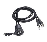 Duttek Câble de montage encastré USB 2.0 mâle vers femelle, support de tableau de bord, câble de montage encastré, pour voiture, bateau, moto (rond double USB 2.0 1 m)