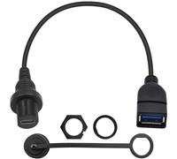 Duttek Câble de Montage encastré USB C Femelle vers USB 3.0 Femelle, câble étanche USB A vers USB C pour Tableau de Bord de Voiture, Camion, Bateau, Moto (30 cm)
