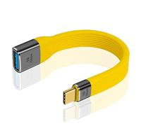 Duttek Câble d'extension USB court, câble jaune USB A femelle vers USB C mâle 10Gbps 60W, câble plat court USB C vers USB A pour MacBook, tablette, phone, Google Pixel, batterie externe - 13cm