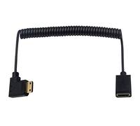 Duttek Câble mini HDMI vers HDMI, câble HDMI vers mini HDMI spiralé, coudé à gauche Mini HDMI mâle vers HDMI femelle, compatible Full HD 1080p, 3D 1,8 m