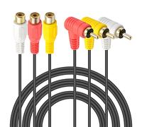 Duttek Cable RCA à angle droit de 90 degrés, 3 femelles vers 3 mâles RCA Cable Audio rca pour 3 ports RCA entre le signal audio ou la transmission du signal vidéo (1,5m)