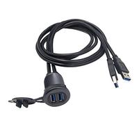 Duttek Câble USB encastré pour panneau 2 x USB 3.0 mâle vers femelle, support de tableau de bord, montage encastré, câble de montage sur panneau, pour voiture, bateau, moto (rond double USB 3.0 1 m)