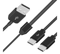 Duttek Câble USB vers USB C 2 en 1, Câble de charge USB2.0 Type A mâle vers 2 Type C mâle répartiteur de données Y et connecteur de charge pour ordinateur et phone (1,5 m)