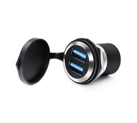 Duttek Dual Ports USB Female to Female Panel Mount Coupler, IP67 USB Pass Through Connector Bulkhead Extension Adapter with Water/Dustcap, supportData Transfer and Charging (Silver)