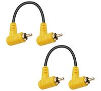 Duttek Lot de 2 câbles de caisson de basses RCA courts à 90 degrés, double câble d'extension audio RCA mâle à angle droit avec port plaqué or 24 carats pour home cinéma, barre de son, HDTV et DVD de 12 cm