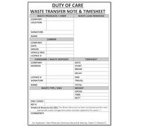 Duty of Care Waste Transfer Note Book with Timesheets - A4, 1-Part, 106 Sheets: Waste Management Records Log for Businesses