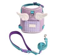 Duuclume Ensemble harnais et laisse réglable pour chat avec poche - Gilet ailes d'ange, harnais léger en maille douce et anti-fugue pour la promenade des chats en plein air (bleu violet)