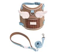 Duuclume Ensemble harnais et laisse réglable pour chat avec poche - Gilet ailes d'ange, harnais léger en maille douce et anti-fugue pour la promenade des chats en plein air (marron)