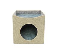Duuclume Grand cube moelleux pour chat d'intérieur - Lit semi-fermé pliable et lavable avec auvent et griffoir (beige)