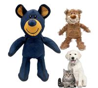 Duuclume Lot de 2 jouets indestructibles pour chien, ours puissant qui couine et interactif, jouet en peluche mignon pour chiens de petite, moyenne et grande taille (bleu, taille L + marron clair,