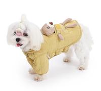 Duuclume Manteau pour petit chien, veste coupe-vent en polaire douce et chaude, combinaison réglable à deux pattes avec ours mignon et trou pour laisse, vêtement pour animaux de compagnie pour