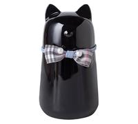 Duuclume Urne funéraire en céramique fabriquée à la main en forme de chat avec nœud papillon - Urne funéraire pour animal domestique - Pour intérieur et extérieur - Noir