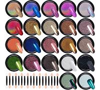 Duufin 22 Boîtes Kit Poudre D’Ongle Chrome Powder avec Paillettes Holographic Nail Poudre d'Aurora Sirène Poudre de Caméléon Bonbon avec 22 Bâtons de Fard à Paupières Pour Nail Art Décoration