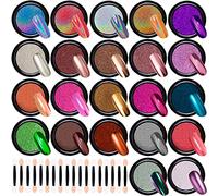 Duufin 22 Boîtes Kit Poudre D’Ongle Chrome Powder avec Paillettes Holographic Nail Poudre d'Aurora Sirène Poudre de Caméléon avec 22 Bâtons de Fard à Paupières Pour Nail Art Décoration