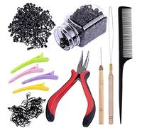 Duufin Micro Anneau Extension avec 500 Pièces Noir Micro Anneau 1 Pièces Pince pour Extension 2 Pièces Aiguille pour Extension 4 Pièces Pinces Cheveux 1 Pièces Peigne et Mini Elastiques