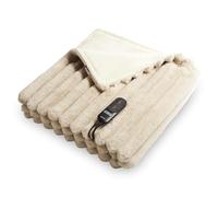 Duux Yentl Couverture chauffante électrique à rayures - 200 x 200 cm - Extra douce - 9 niveaux de chaleur & minuterie - Lavable - Protection contre la surchauffe - Économie d'énergie - Beige